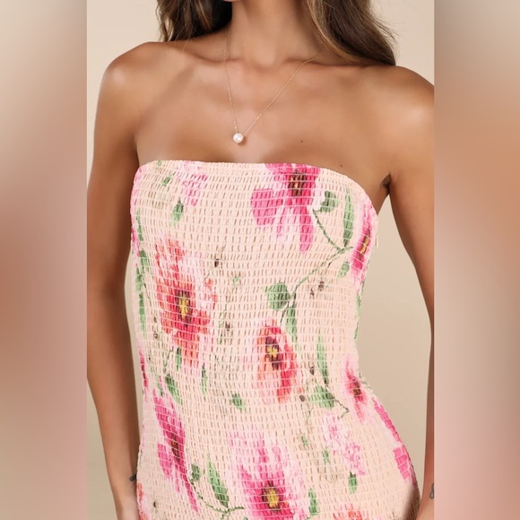 Lulus Balbina Beige Floral Smocked Drop Waist Maxi Dress - Picture 4 of 10